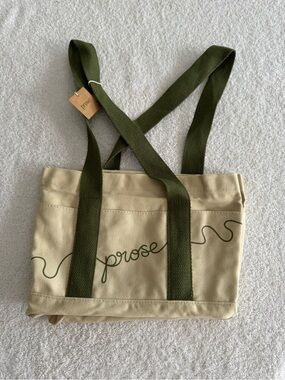 NWT Prose Le Petit Mini Tote Bag Cream Olive Green Canvas Handbag 11x7 Small